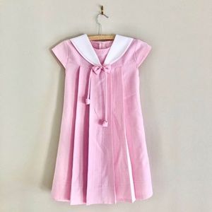 Girls Pink Crisp Pleated Sailor Dress Sunday Dress